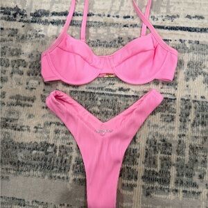 Kulani Kinis Taffy Pink Ribbed Bikini Set - Small